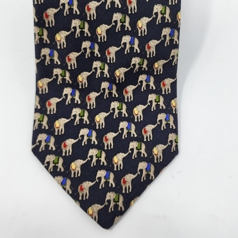 Brooks Brothers 100% Silk Navy Gray Multi-Color Elephant Tie